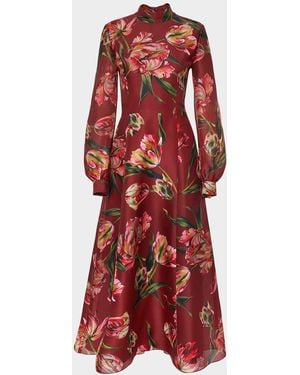 Carolina Herrera Tulip Mock-Neck Midi Dress - Red
