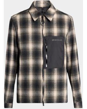 Moncler Apos;S Mixed-Media Macro Check Zip Shirt Jacket - Black