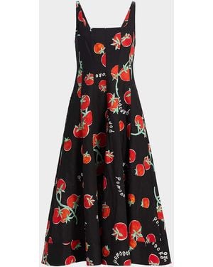 MILLY Nia Pomodoro-Print A-Line Midi Dress - Red