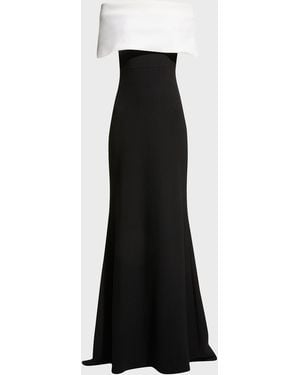 Lela Rose Off-the-shoulder Two-tone Gown - Black