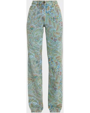 Etro Paisley-Print Denim Flared Jeans - Green