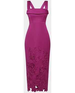 THEIA Billie Floral Applique Midi Sheath Dress - Purple