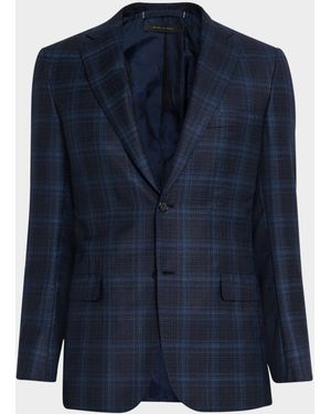 Brioni Apos;S Plaid Single-Breasted Blazer Jacket - Blue