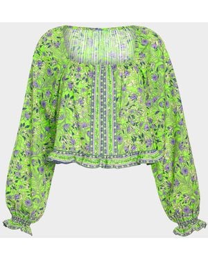 Ramy Brook Farah Floral Cotton Blouse - Green