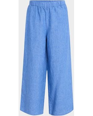 Eileen Fisher Cropped Wide-Leg Organic Linen Pants - Blue