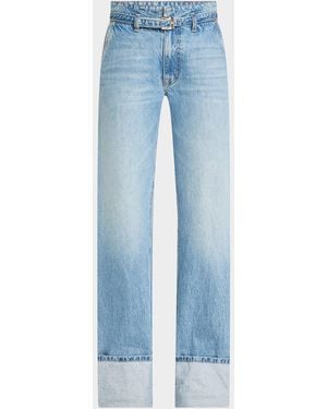 Brandon Maxwell Alexa Belted Wide-Leg Cuffed Jeans - Blue