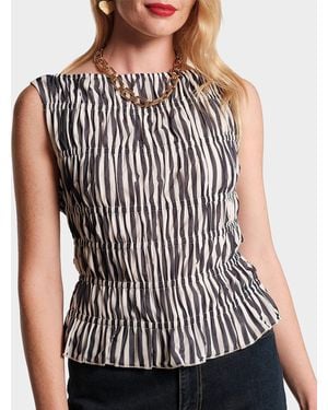 Frances Valentine Jane Striped Smocked Top - Black