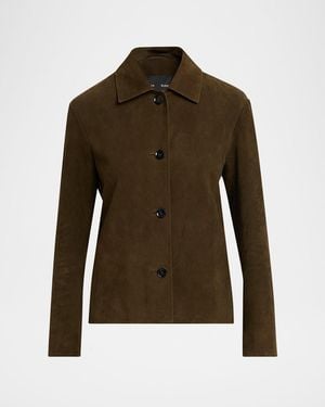 Proenza Schouler Irine Single-Breasted Suede Jacket - Green