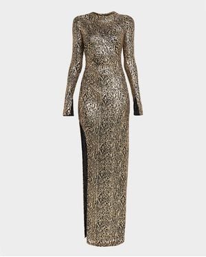 LAPOINTE Metallic Snake Ruched Jersey Gown - Natural