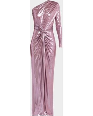LAPOINTE One-Shoulder Twisted Metallic Coated Jersey Maxi Dress - Pink