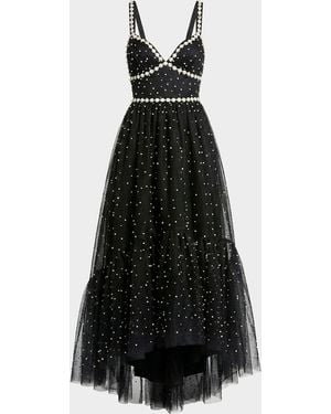 Mac Duggal Faux-Pearl Tulle High-Low Gown - Black