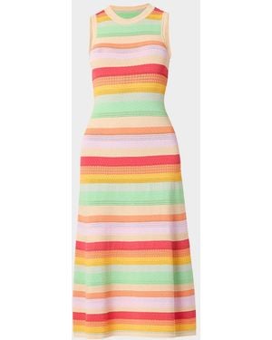 Shoshanna Keira Striped Mixed-Knit Midi Dress - White