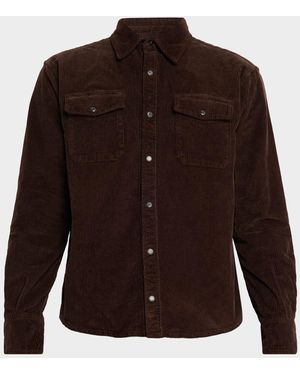 7 For All Mankind Stretch-Cotton Corduroy Button-Down Shirt - Brown