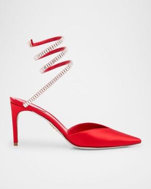 Rene Caovilla Snake Spiral-Wrap Strass Satin Pumps - Red