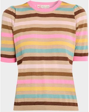 Maison Common Striped Cashmere-Wool Short-Sleeve Sweater - Multicolor