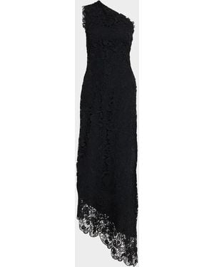 Monique Lhuillier Asymmetric Guipure Lace One-Shoulder Fown - Black