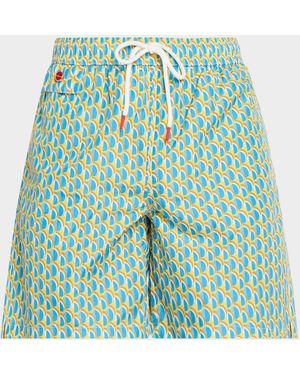 Kiton Apos;S Geometric Snap-Pocket Swim Trunks - Green