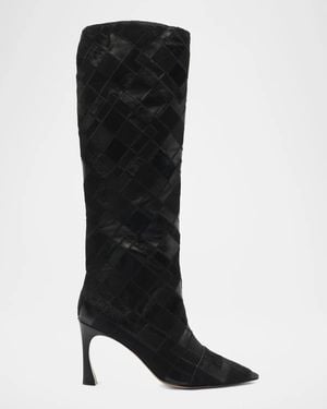 Alexandre Birman 85Mm Annelise Patchwork Leather Knee-High Boots - Black