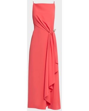 Lela Rose Fluid Crepe Pin Draped Midi Dress - Pink