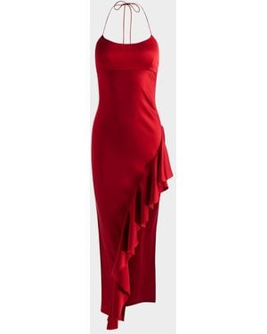 Alice + Olivia Palma Asymmetric Ruffle Maxi Dress - Red