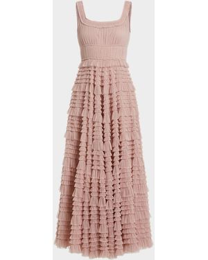Mac Duggal Micro Ruffle Mesh Maxi Dress - Pink