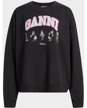 Ganni Isoli Daisy Cotton Jersey Crewneck Sweatshirt - Black