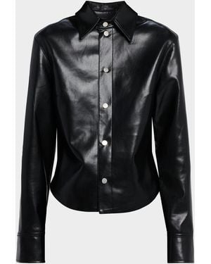 Nanushka Bogna Long-Sleeve Alt-Leather Shirt - Black