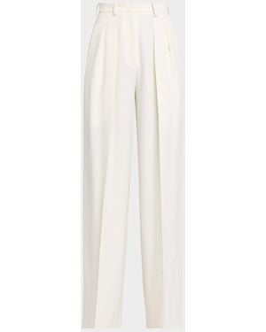 Michael Kors Pleated High-Rise Wool Pants - White