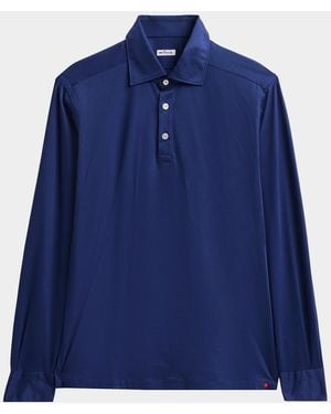 Kiton Apos;S Cotton Pique Long-Sleeve Polo Shirt - Blue