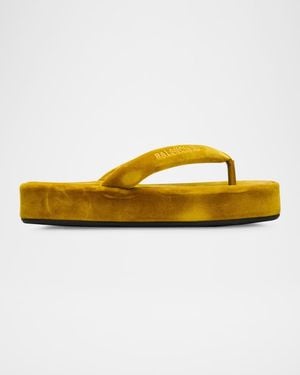 Balenciaga Jet Lag Stretch Velvet Platform Thong Sandals - Yellow