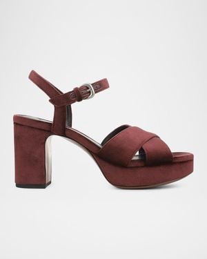 Vince 80Mm Ericka Velvet Platform Sandals - Brown
