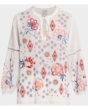 Johnny Was Margaret Embroidered Cotton-Silk Blouse - White