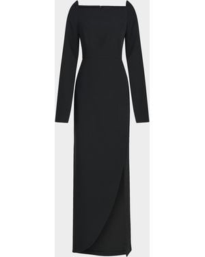 Kay Unger Katerina Crepe Split-Sleeve Gown - Black