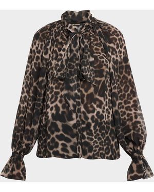 Kobi Halperin Davi Raglan Leopard-Print Blouse - Black