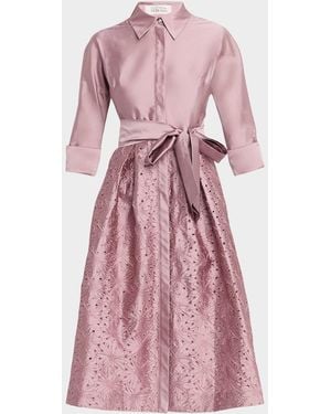 Teri Jon Taffeta Shirt Dress W/ Eyelet Skirt - Pink