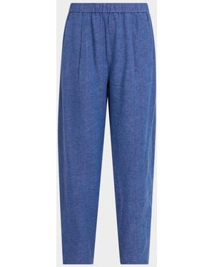 Eileen Fisher Cropped Organic Linen Lantern Pants - Blue