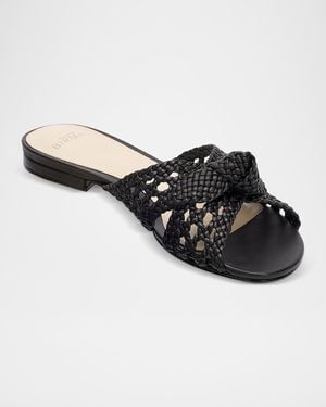 Alexandre Birman Belinda Woven Leather Flat Slide Sandals - Brown