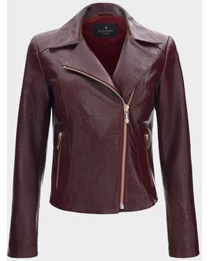 Gorski Select Leather Croco-Embossed Moto Jacket - Purple