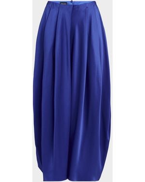 Giorgio Armani Double Silk Satin Pleated Midi Skirt - Blue