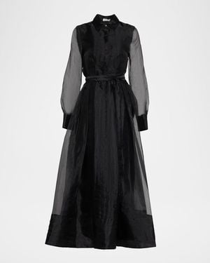 Jonathan Simkhai Montgomery Pleated Organza Maxi Shirtdress - Blue
