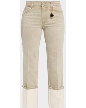 Stella McCartney Mid-Rise Straight-Leg Cuffed Crop Jeans - Natural