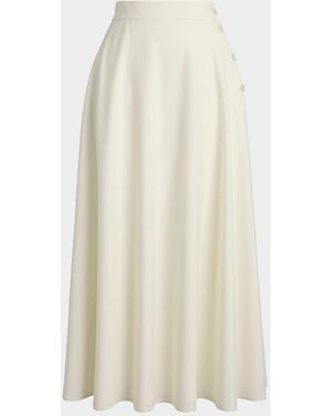 Ralph Lauren Sonya Tropical Wool Crepe A-Line Midi Skirt - White