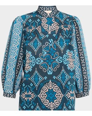 Figue Danilia-Print Blouson-Sleeve Top - Blue