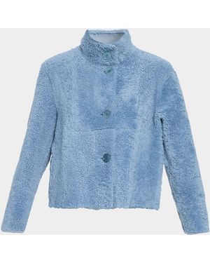 Akris Punto Throw Over Lamb Shearling Reversible Coat - Blue