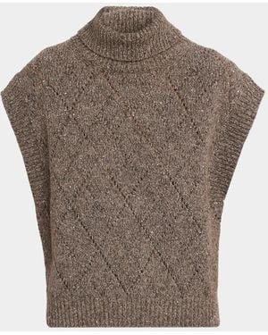 Peserico Diamond Pointelle Knit Turtleneck Sweater - Gray