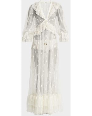Chloé Long Lace Ruffled Drawstring Dress - White