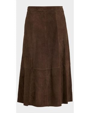 Vince Mid-Rise Flared Suede Skirt - Brown