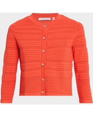 Tahari The Alessandra Pointelle Rib Knit Cardigan - Red