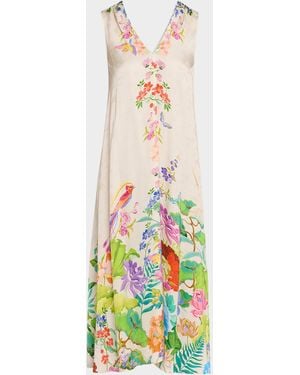 Johnny Was Eva Bias-Cut Floral Midi Dress - White