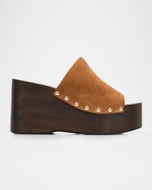 Stuart Weitzman 100Mm Kate Suede Platform Clogs - Brown